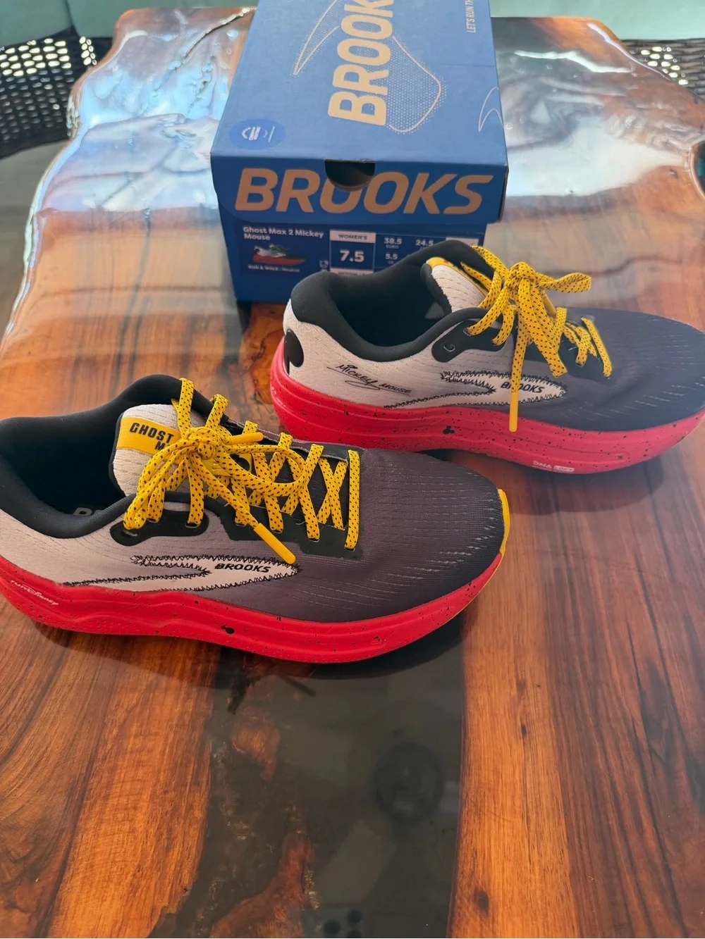 Brooks women’s Ghost Disney Mickey Mouse Running Shoes Gray with Red & Yellow